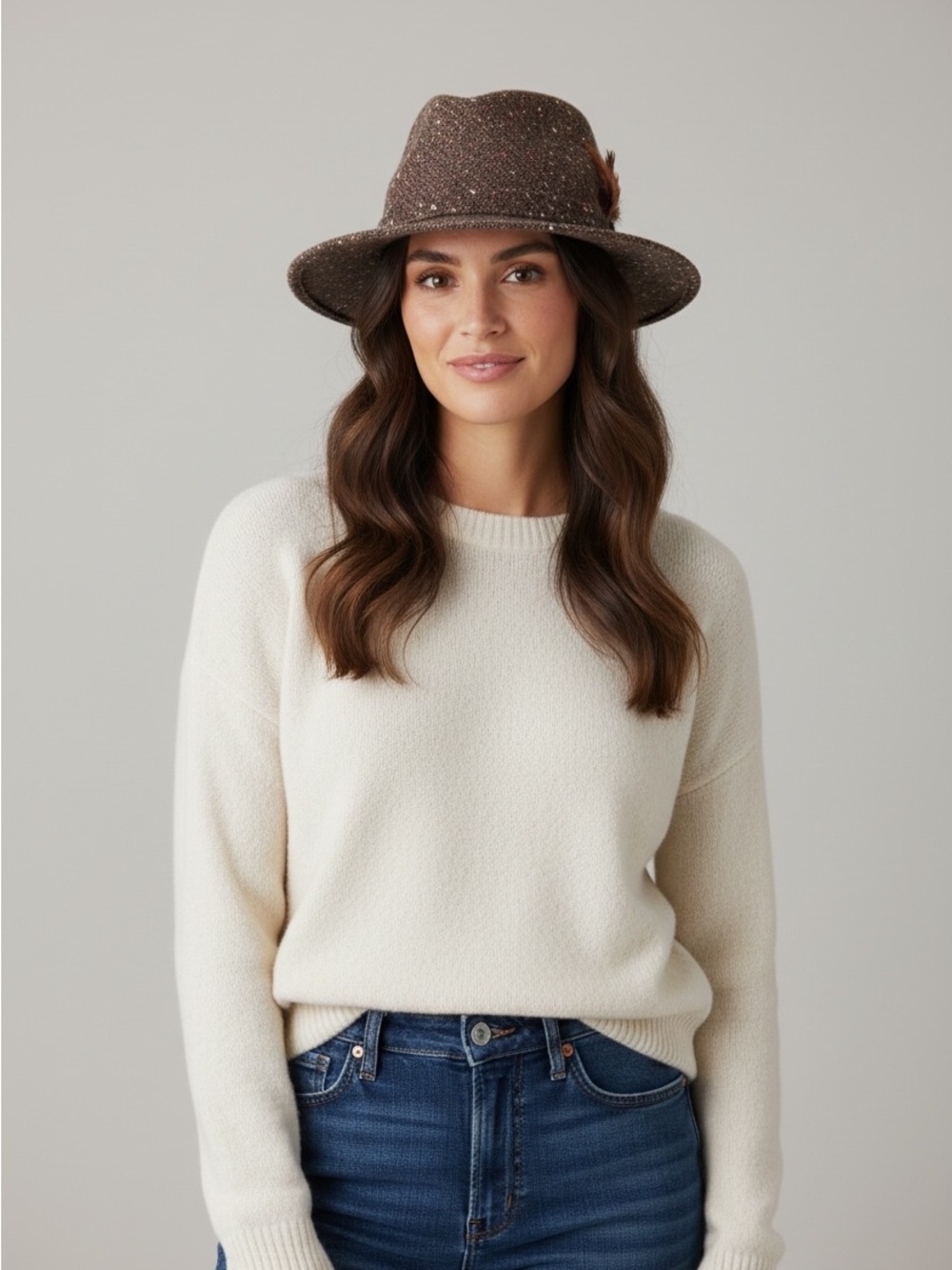 San Diego Hat Co. Tweed Fedora with Feather Detail